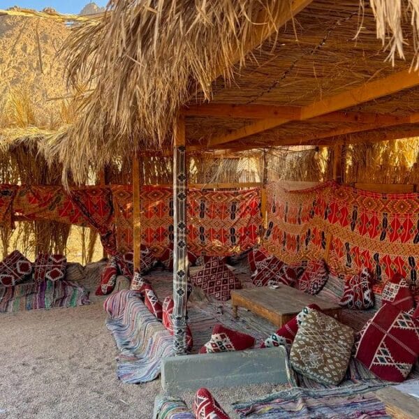 Quad 3 Hours Safari Hurghada featuring a traditional Bedouin tent with the Egyptian flag flying high